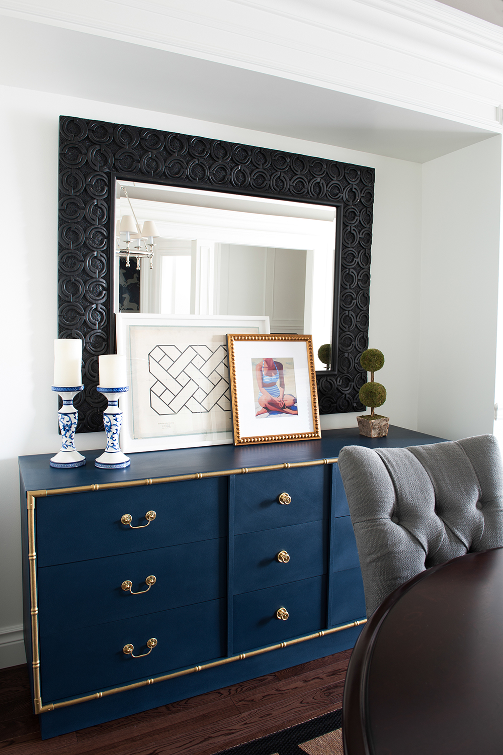 A dated dresser transforms into a showpiece with a fresh coat of paint.