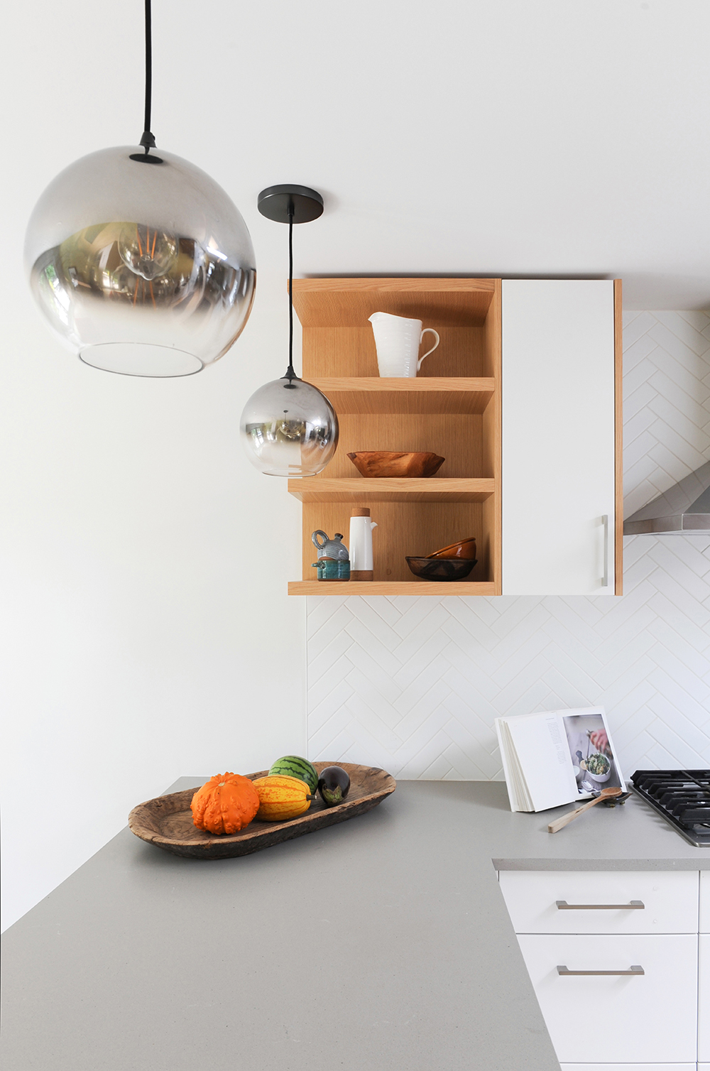 Open shelving is the perfect storage solution for awkward corners.