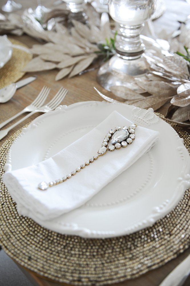 Jewellery on napkin as place setting