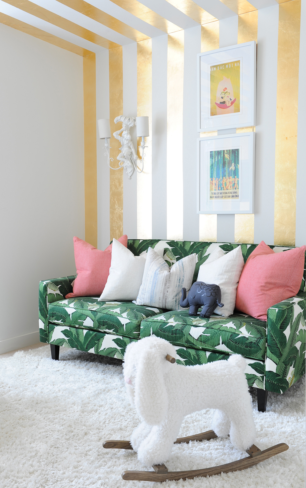 Glam meets the tropics in this stylish nursery.