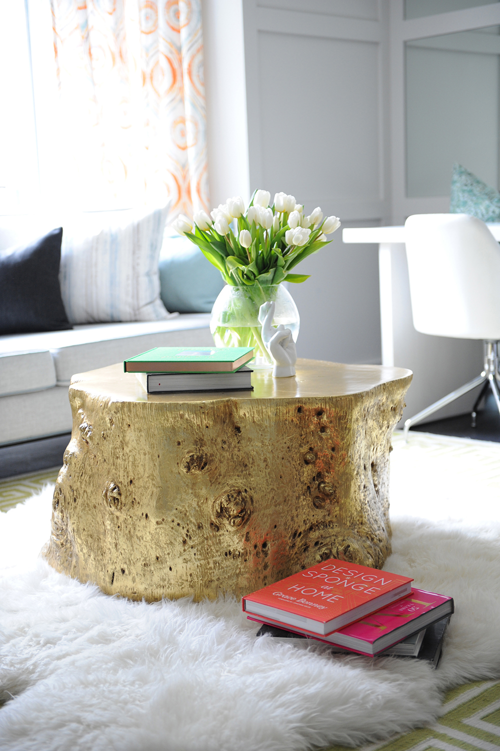 Gold tree-trunk coffee table