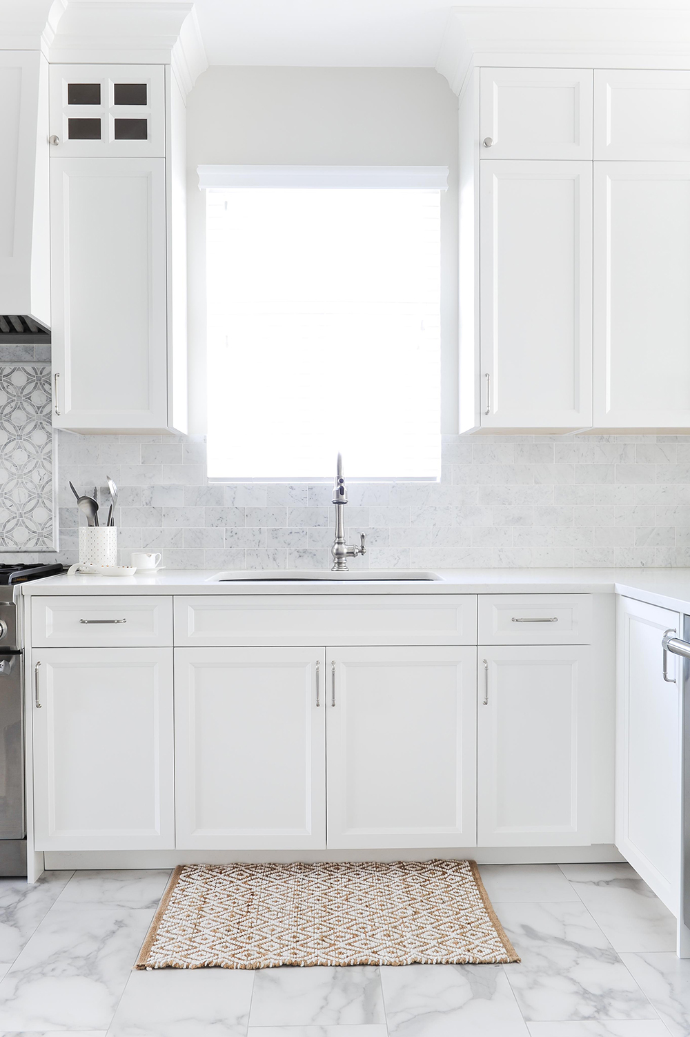 This custom kitchen cabinetry sports a classic Shaker silhouette.