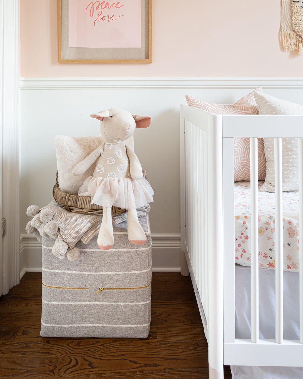 Decorette Kids Interiors small pink nursery with striped ottoman