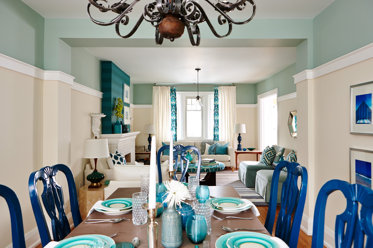 sarah richardson blue white dining room