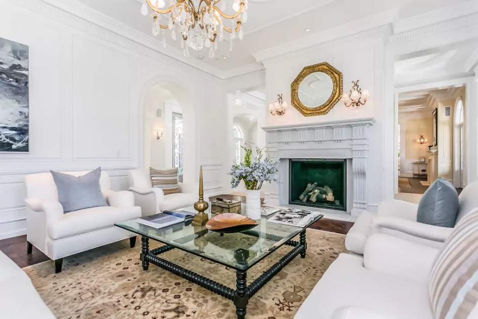 Formal living room in Beverly Hills Airbnb rented by Drake