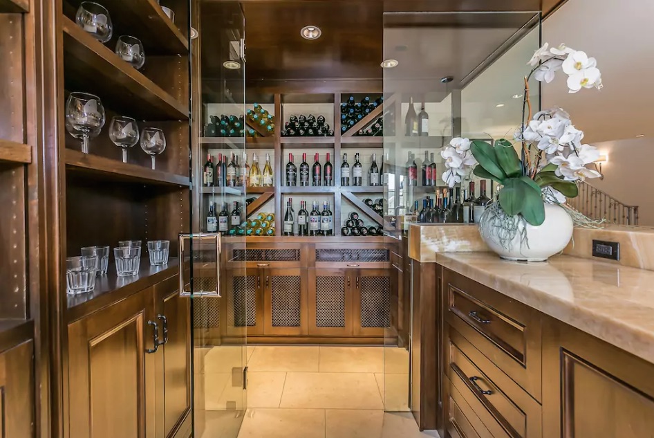 Wine cellar in Beverly Hills Airbnb rented by Drake