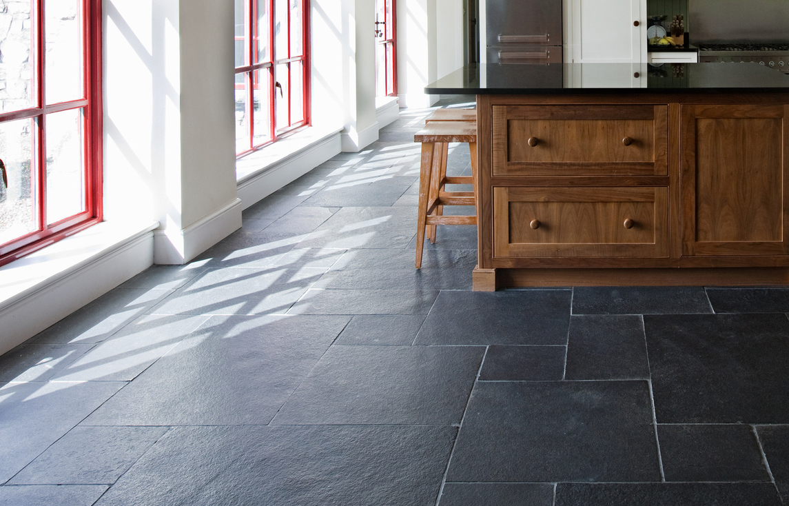 Beautiful black stone floors in a kitchen