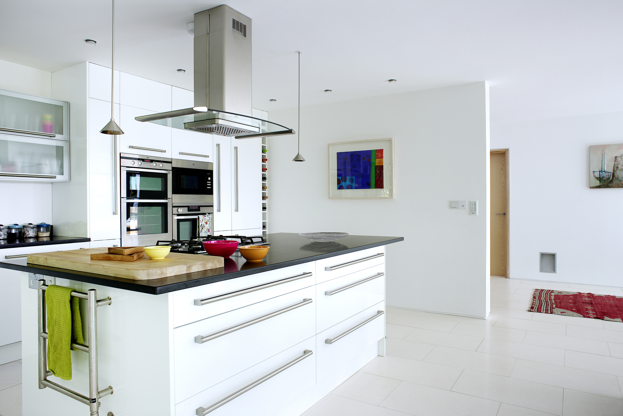 Modern kitchen with large white island