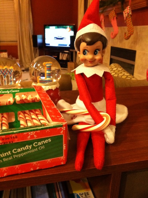 Elf on the shelf eating candy canes