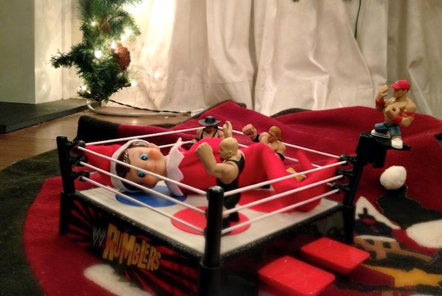 Elf on the shelf in a wrestling ring