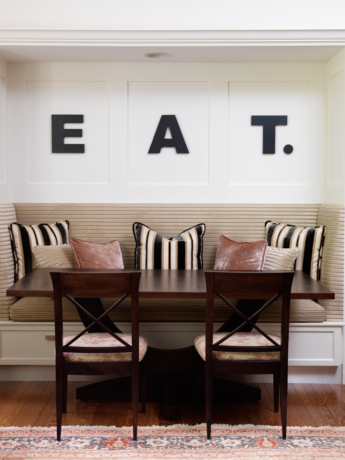 Charming breakfast nook with clever text above