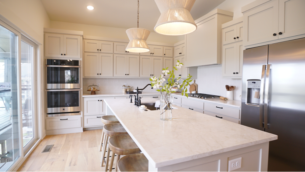 Renovated cream kitchen in the lake house