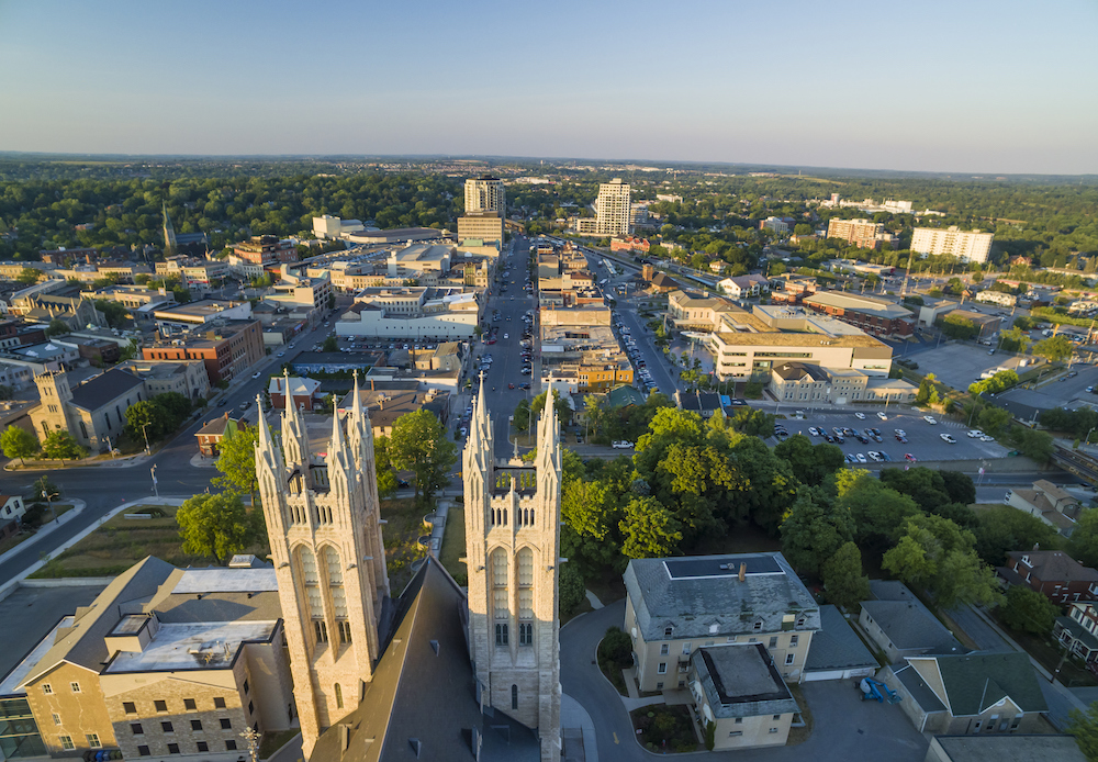 guelph aerial cityscape at sunset