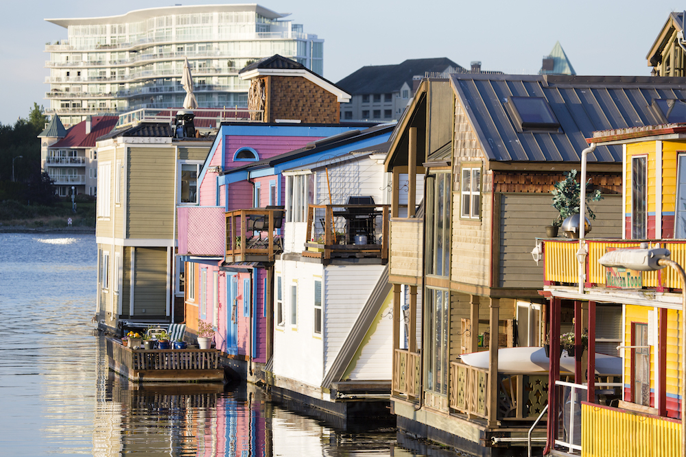 colorful float homes on the water in Victoria