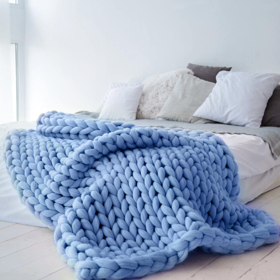 Giant blue knit blanket