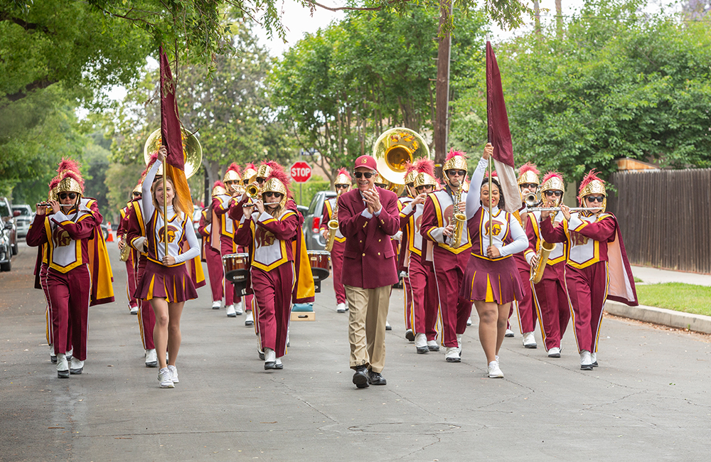 USC Marching Band playing the Brady Bunch theme song.