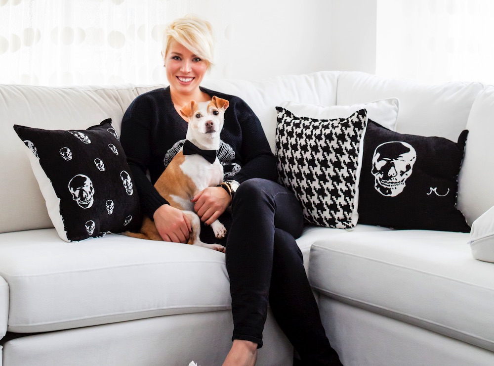 Jo Alcorn chills on the couch with her Jack Russell Terrier