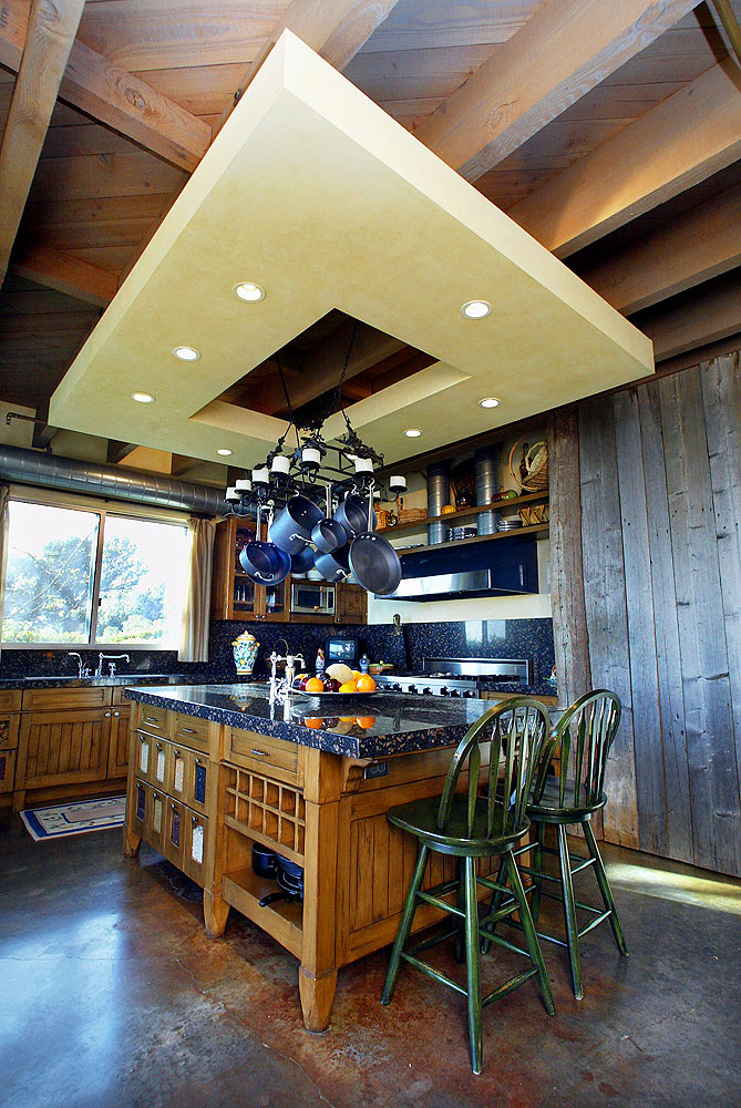 Rustic wood paneling in kitchen