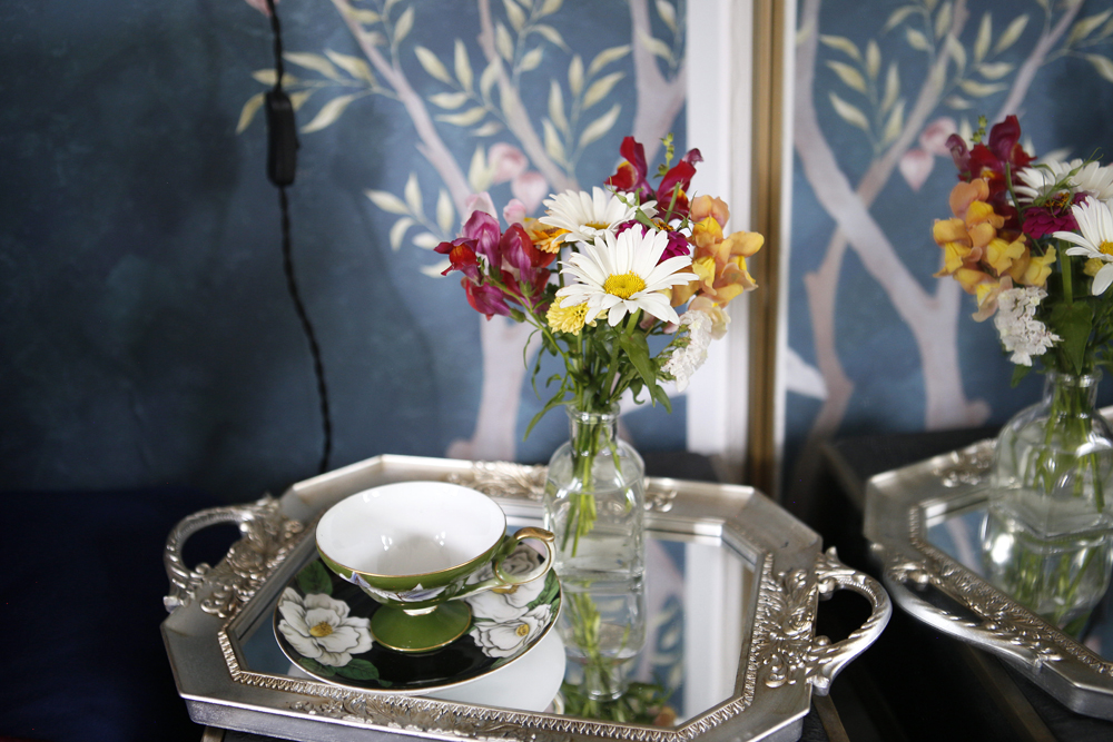 Teacup on a mirror tray