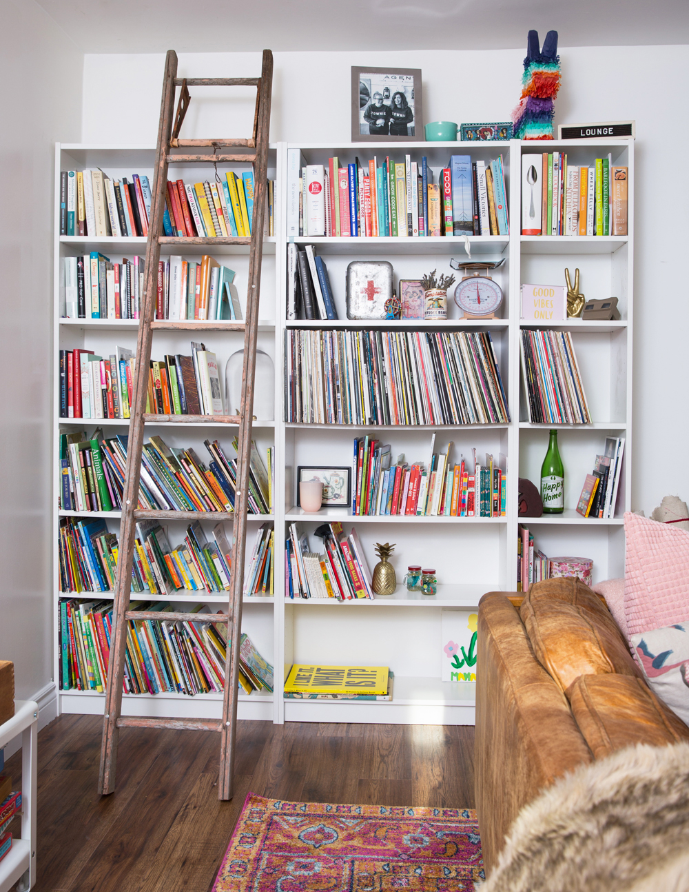 Bookshelves with rustic ladder
