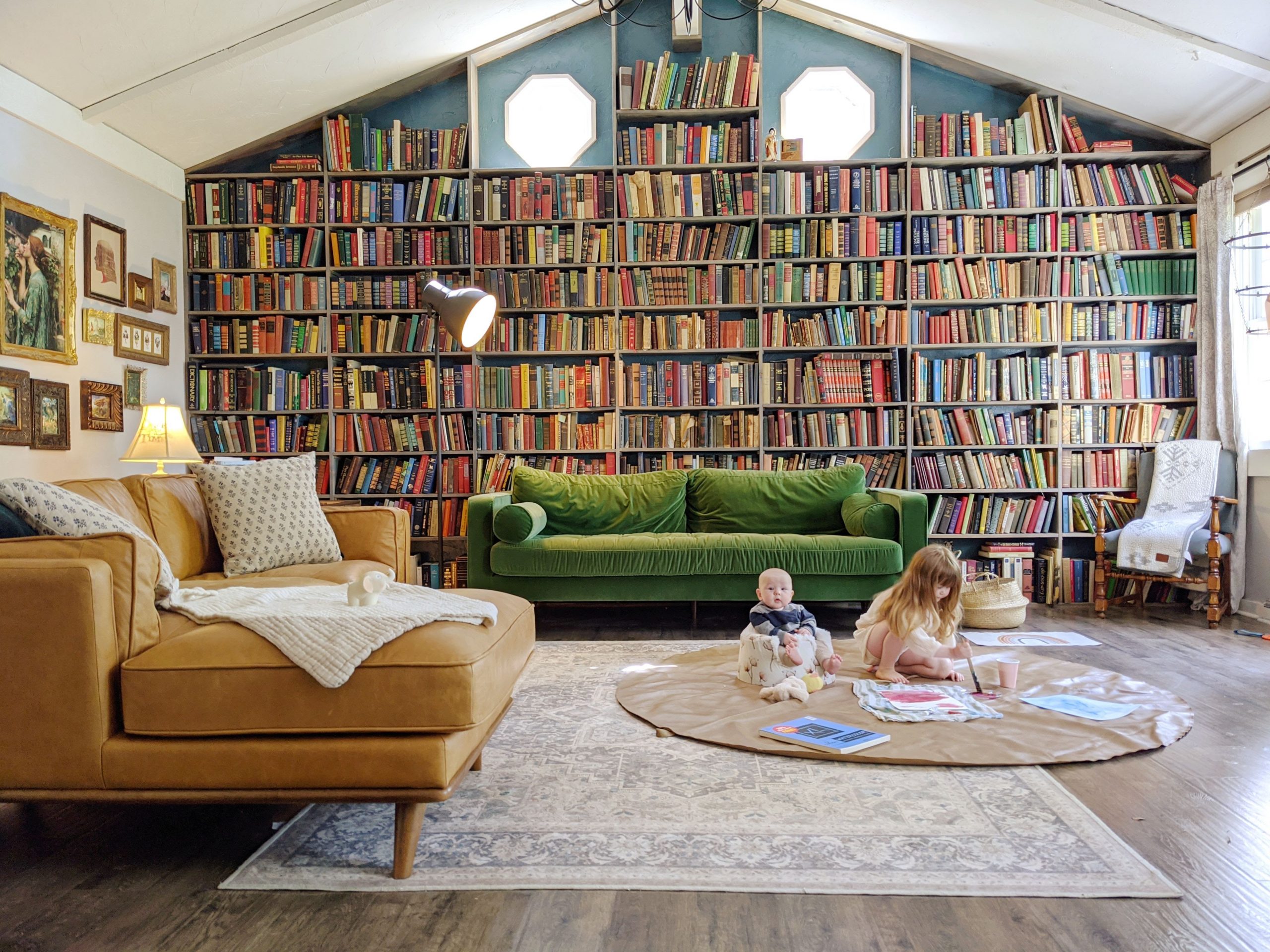 Pitched roof with packed home library