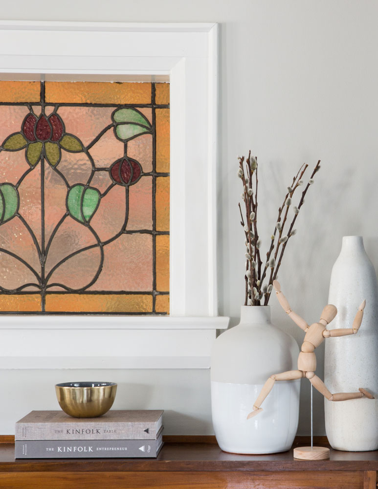 beautifully hued and detailed original stained-glass window