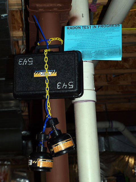 Radon gas detector in basement