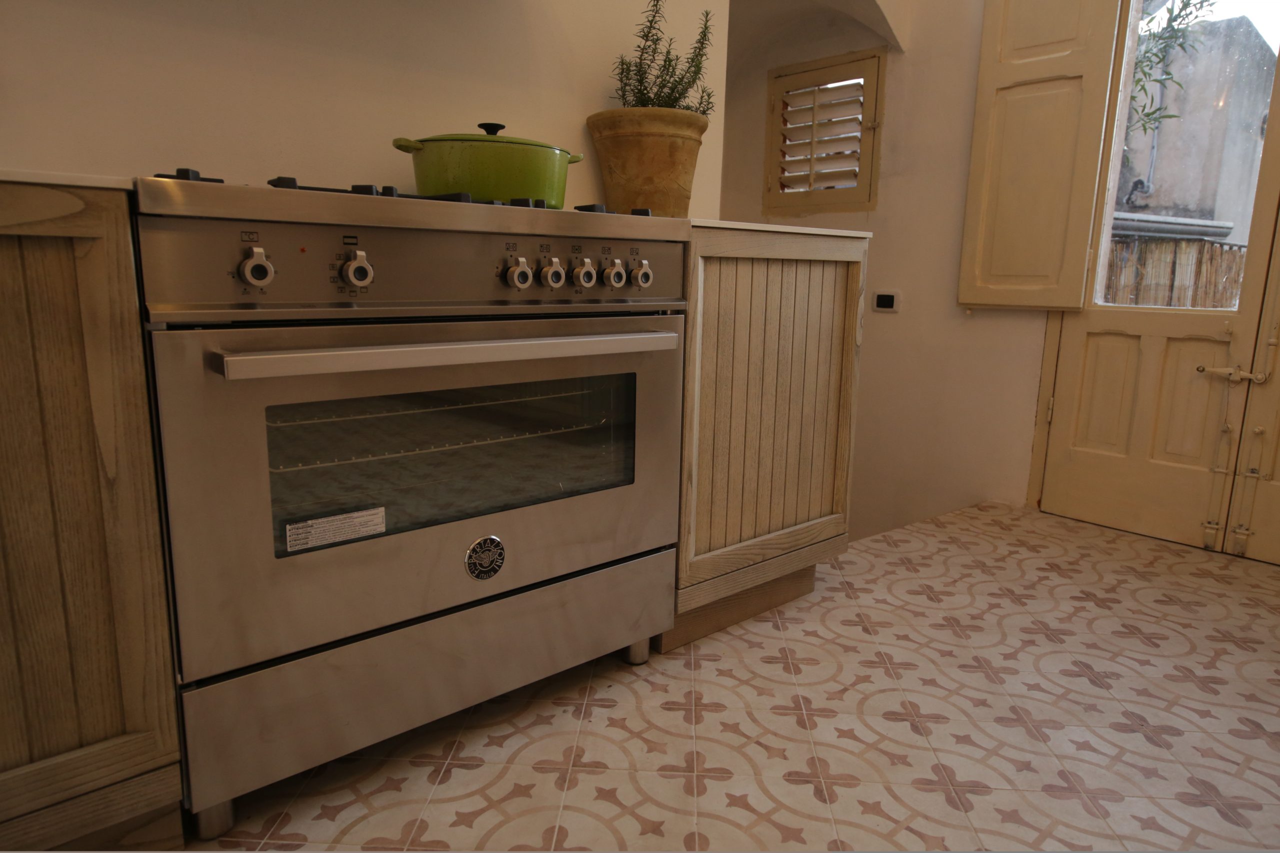 An over-sized stove in the kitchen of Lorrain Bracco's Italian vacation home.