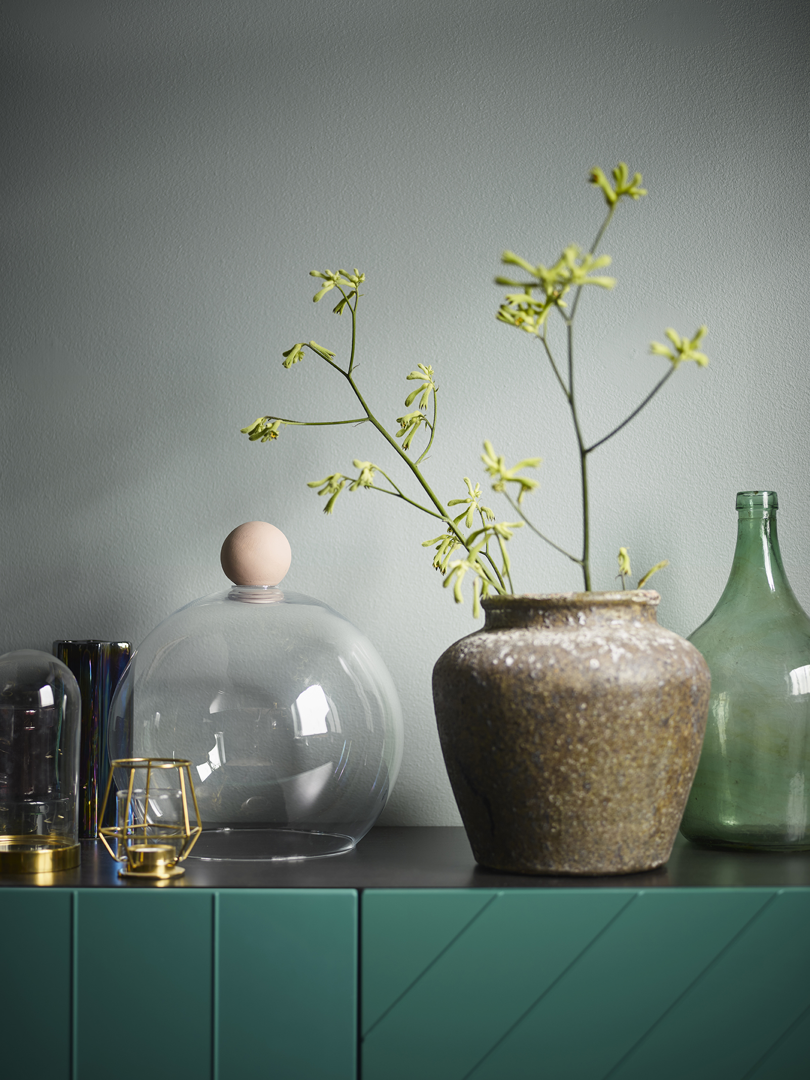 IKEA console styles with vases and lamps