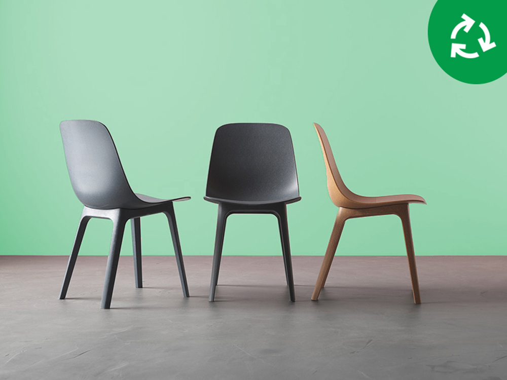 Three chairs - black, brown and grey - featured as part of IKEA's Sellback Program