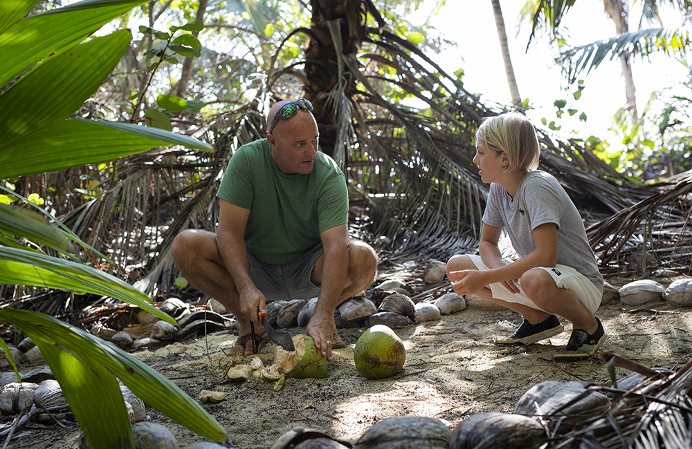 Bryan Baeumler with hiis son Lincoln in the jungle