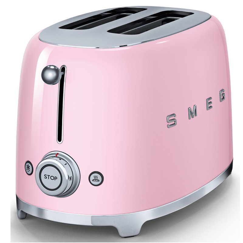 pink toaster on white background