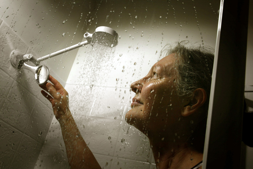 A woman having a shower