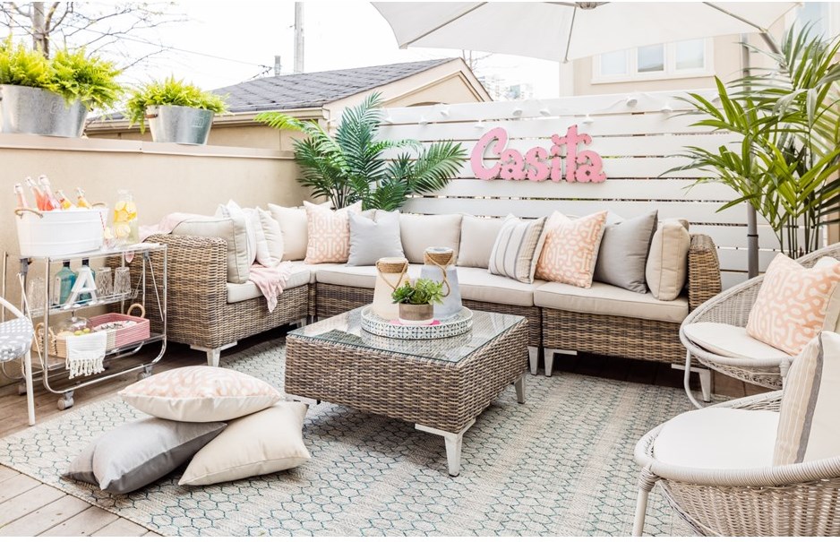 Cali-inspired outdoor patio space by designer Jo Alcorn.