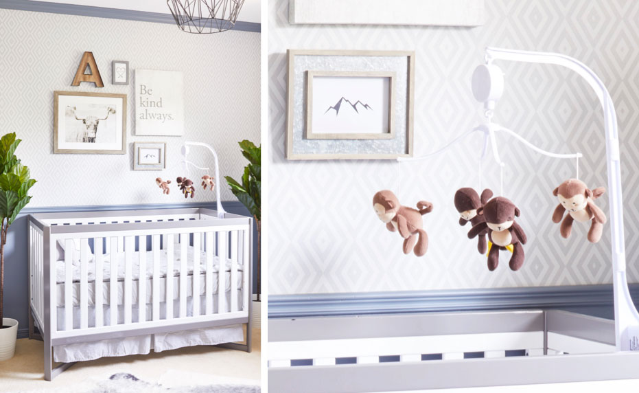 Baby boy nursery and crib