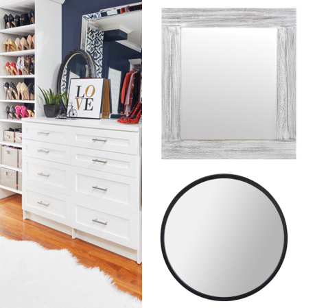 Mirror over a vanity in a walk-in closet