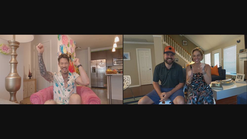 split screen of video call of David Bromstad and couple