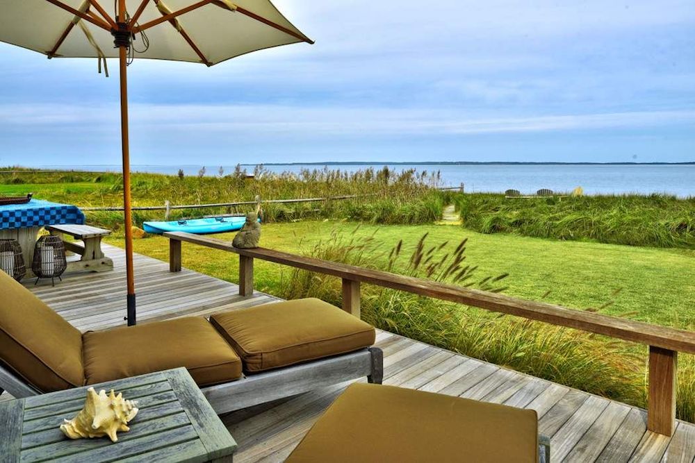 Oceanfront deck with lounge chairs