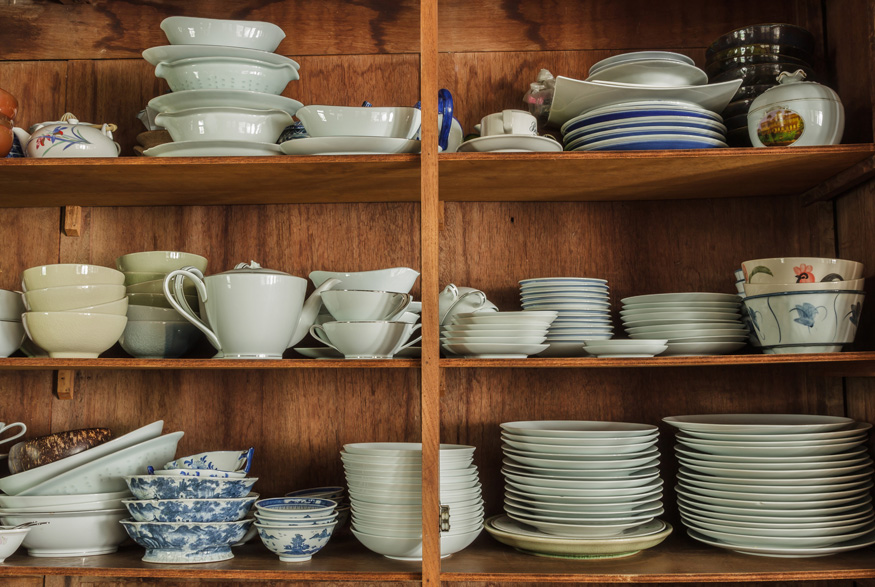 Dishes in cupboard