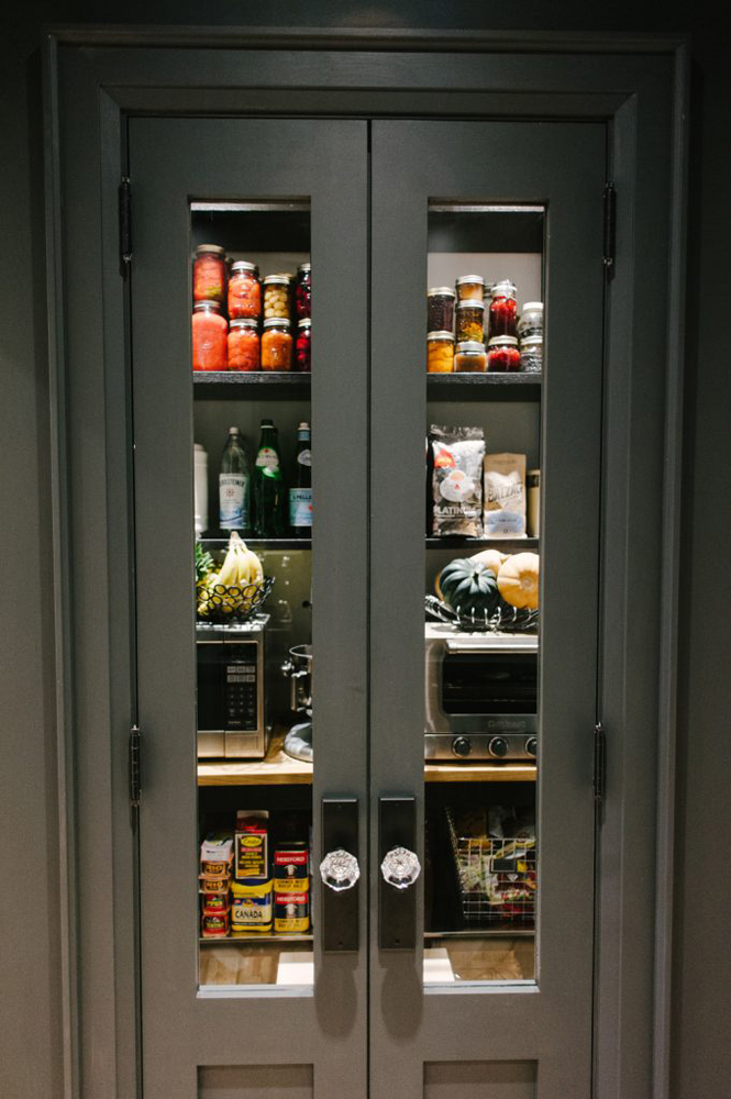 Grey pantry with glass doors