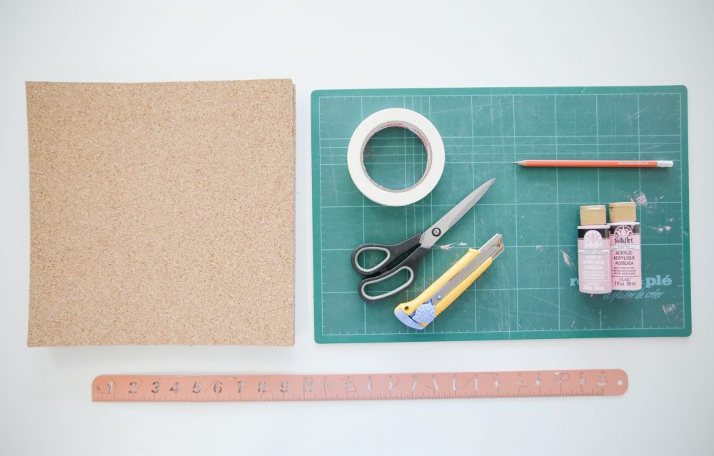 Materials for a DIY cork board organizer