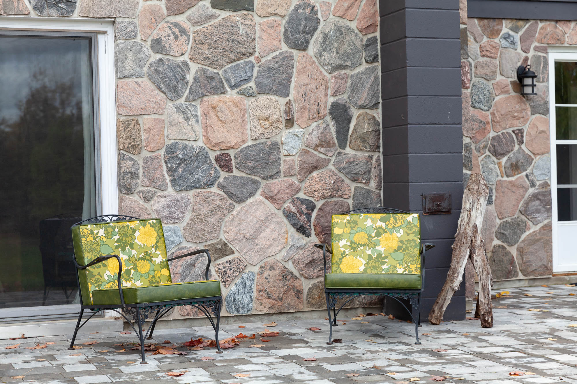 retro vintage wrought iron chairs on a patio in Collingwood, Ontario