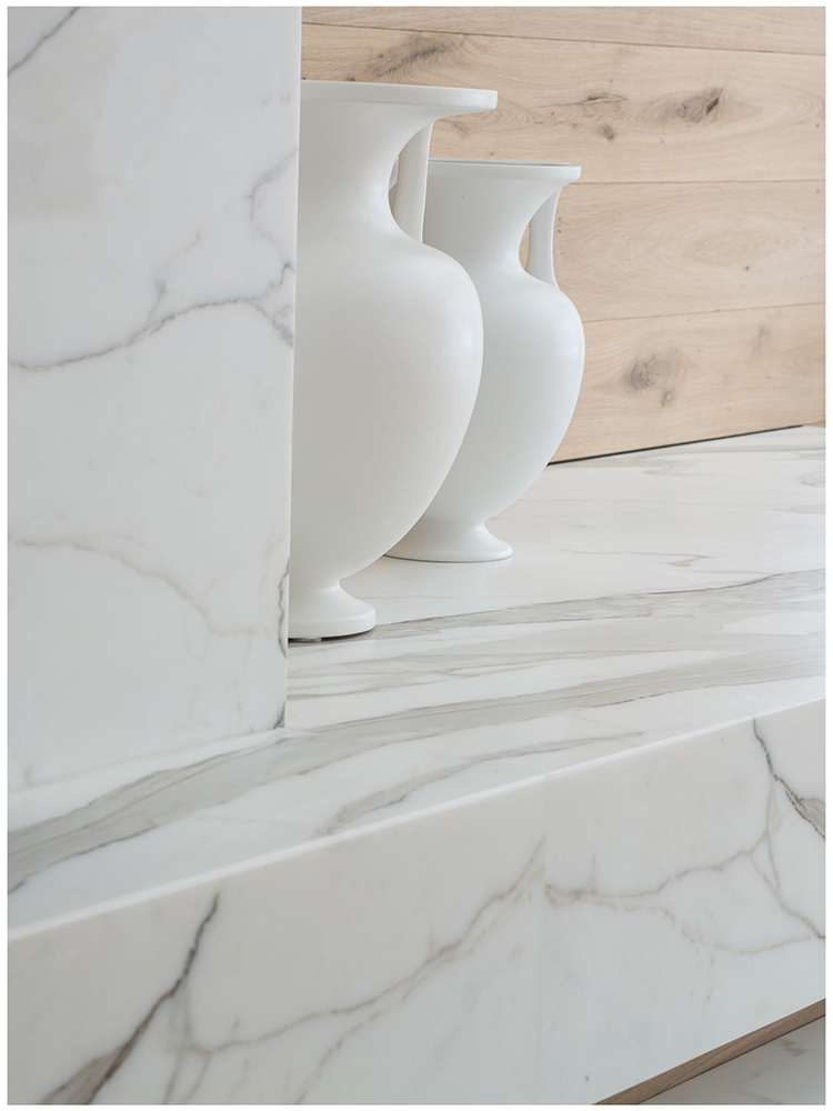 Marble ledge with marble vases