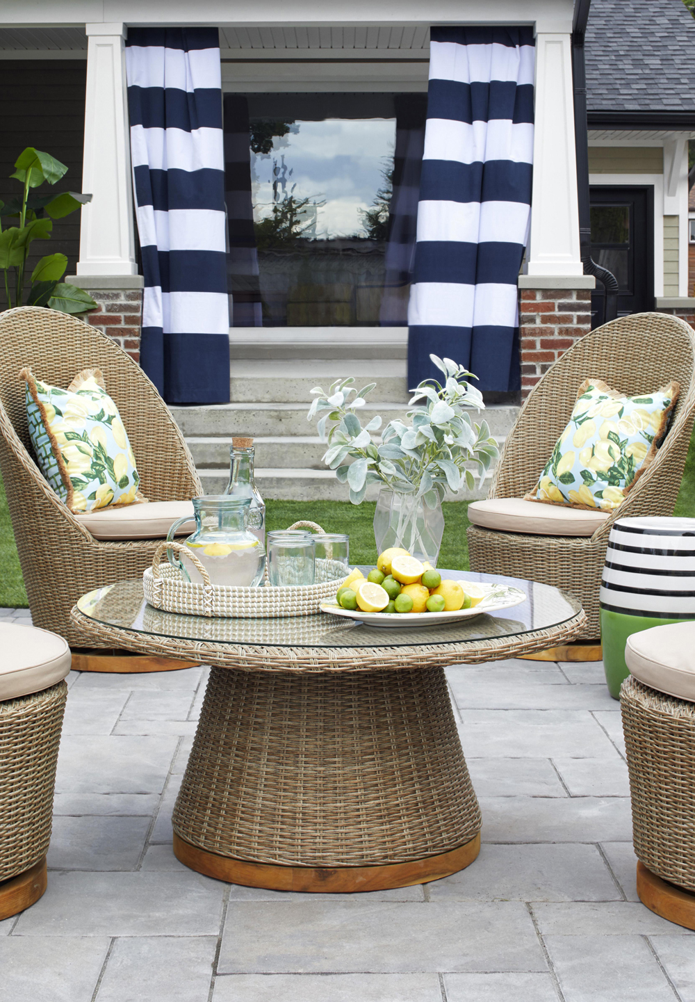 Outdoor wicker table set and chairs