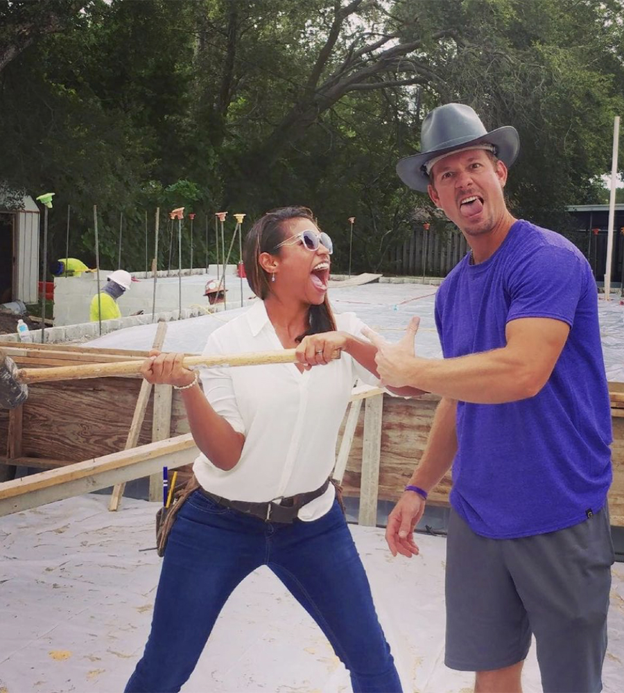 Mika Kleinschmidt goofing around with Brian on set of 100 Day Dream Home