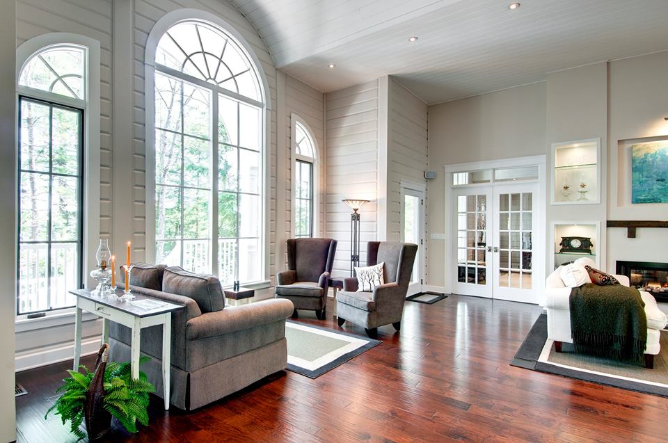 Living room with large open windows