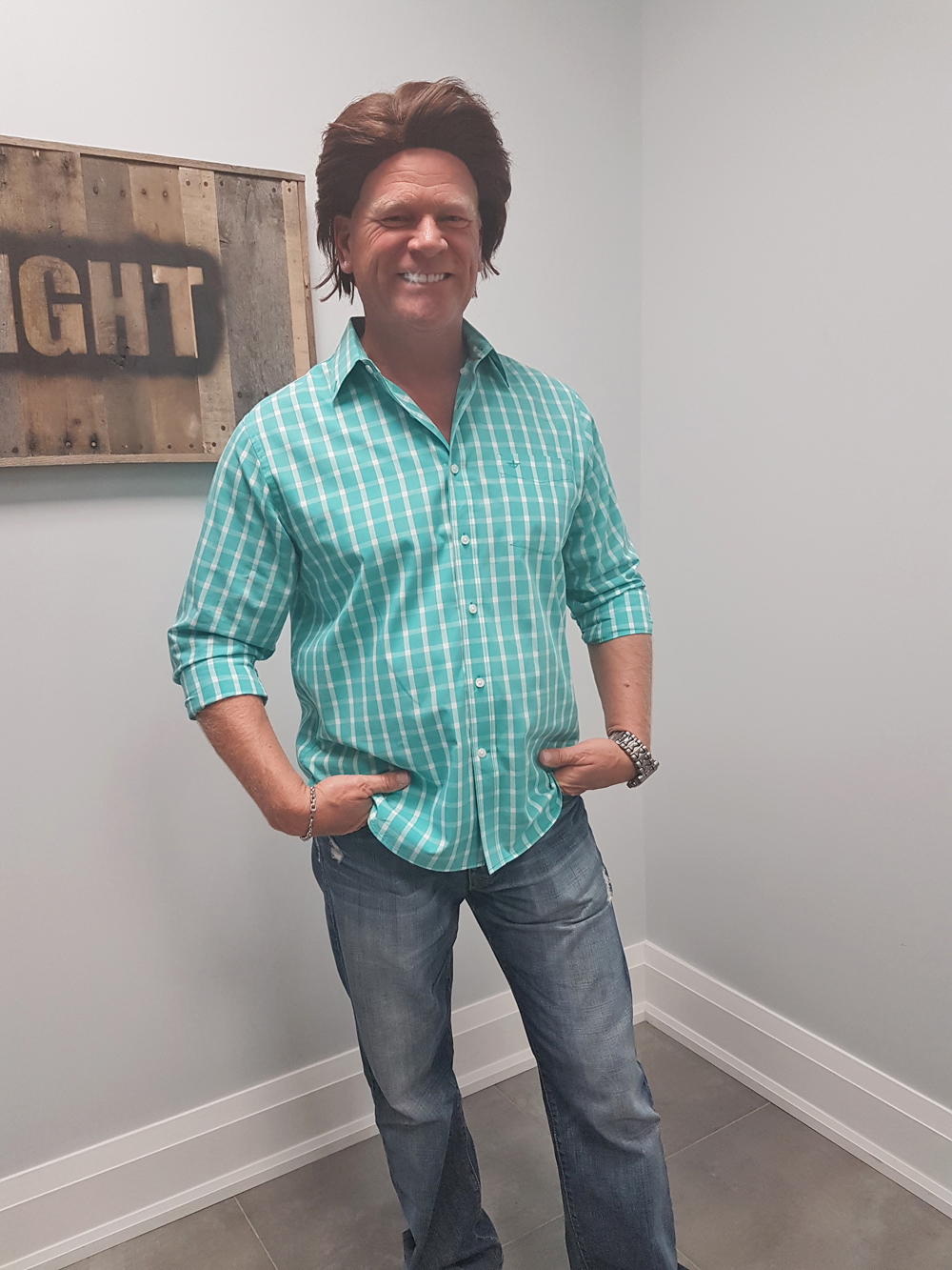 Mike Holmes dressed up as Scott McGillivray
