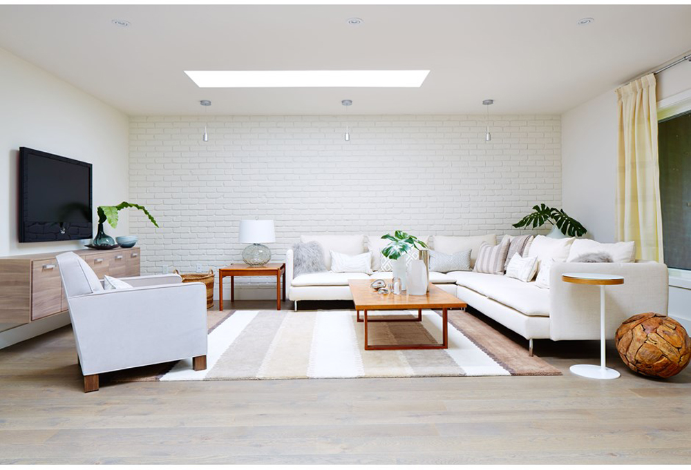 Minimalist living rooms - white exposed brick