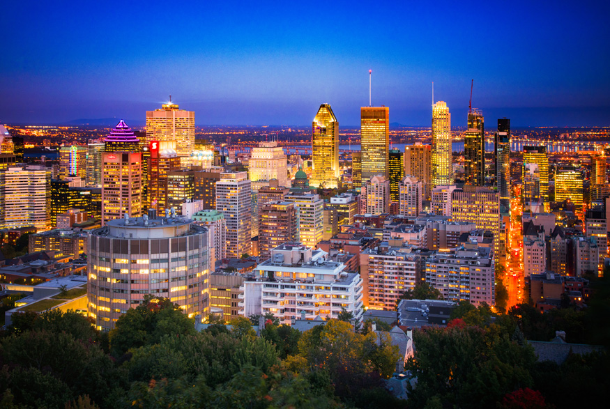 A nighttime view of downtown Montreal, Quebec