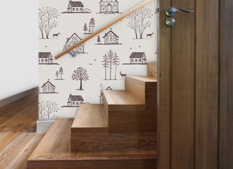 House illustration wallpaper next to steps